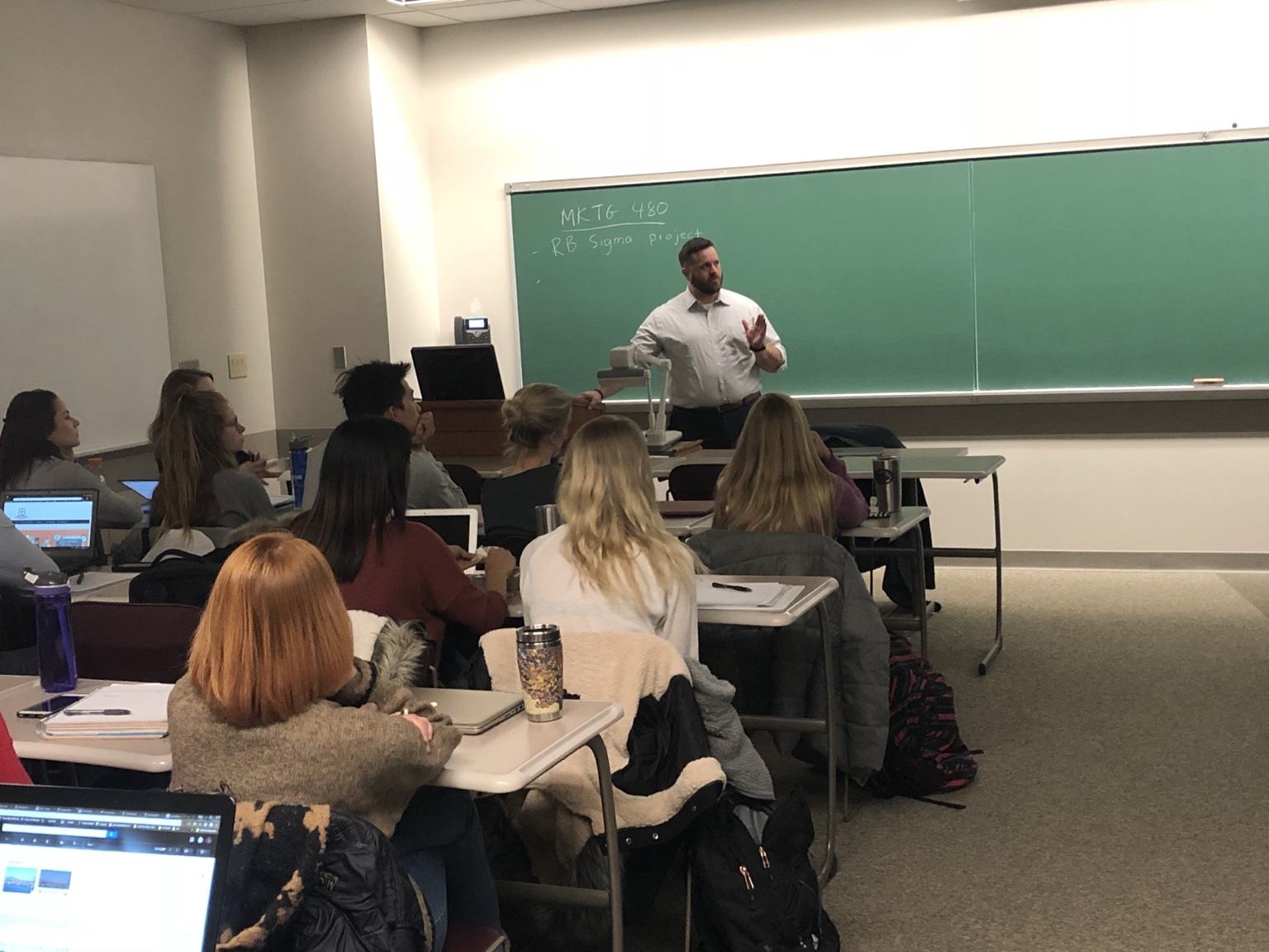 Business instruction in a university classroom